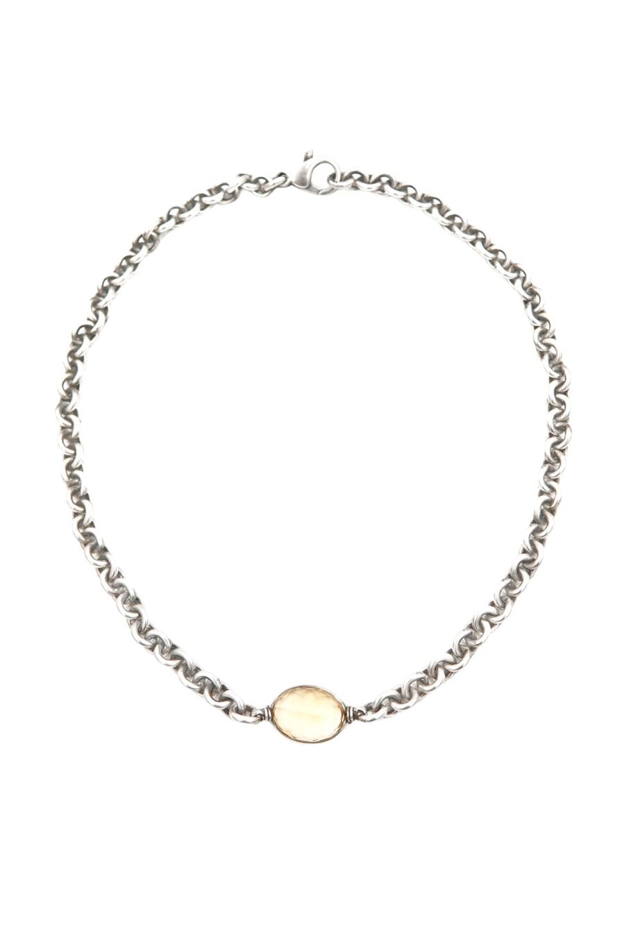 Vintage Sterling Silver Double-Link Chain Necklace with Faceted Citrine